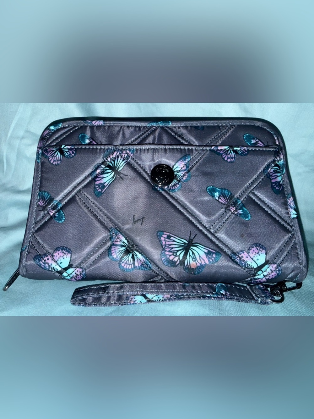 Lug Zeppelin Quilted XL Wallet Wristlet Clutch with Butterfly Print